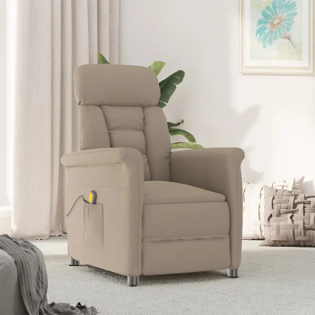 289771 vidaXL Poltrona massagens reclinável camurça artif. cinza-acastanhado