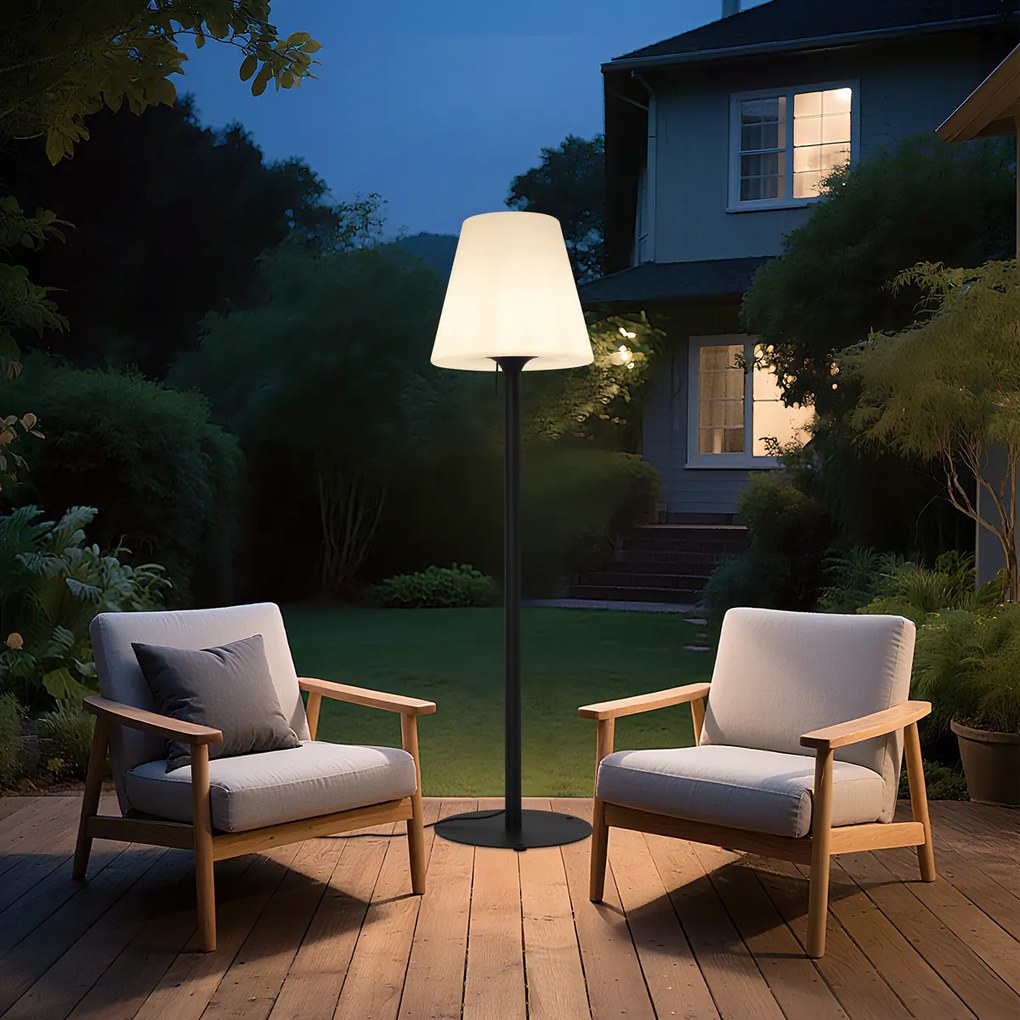 Candeeiro de Pé Moderno para Exterior Preto com Abajur Branco IP44 - Big Virginia