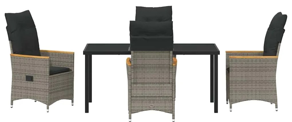 Conjunto de Jantar de Jardim com 5 Peças com Almofadas de Rattan Cinza
