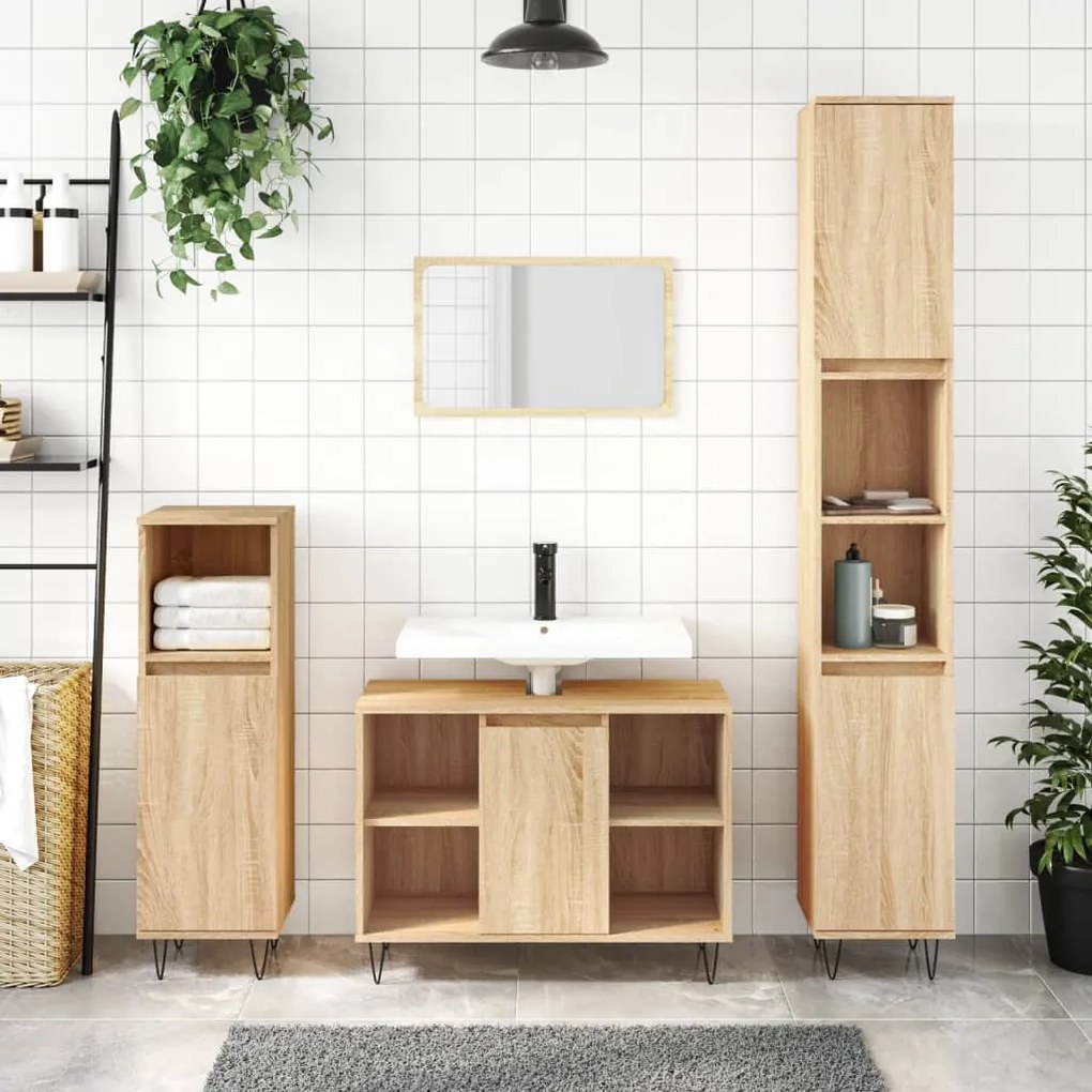 vidaXL 3 pcs conj. móveis casa banho derivados madeira carvalho sonoma