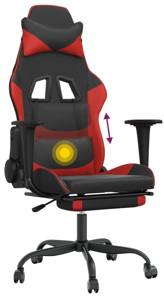 Cadeira gaming massagem + apoio pés couro artif. preto/vermelho