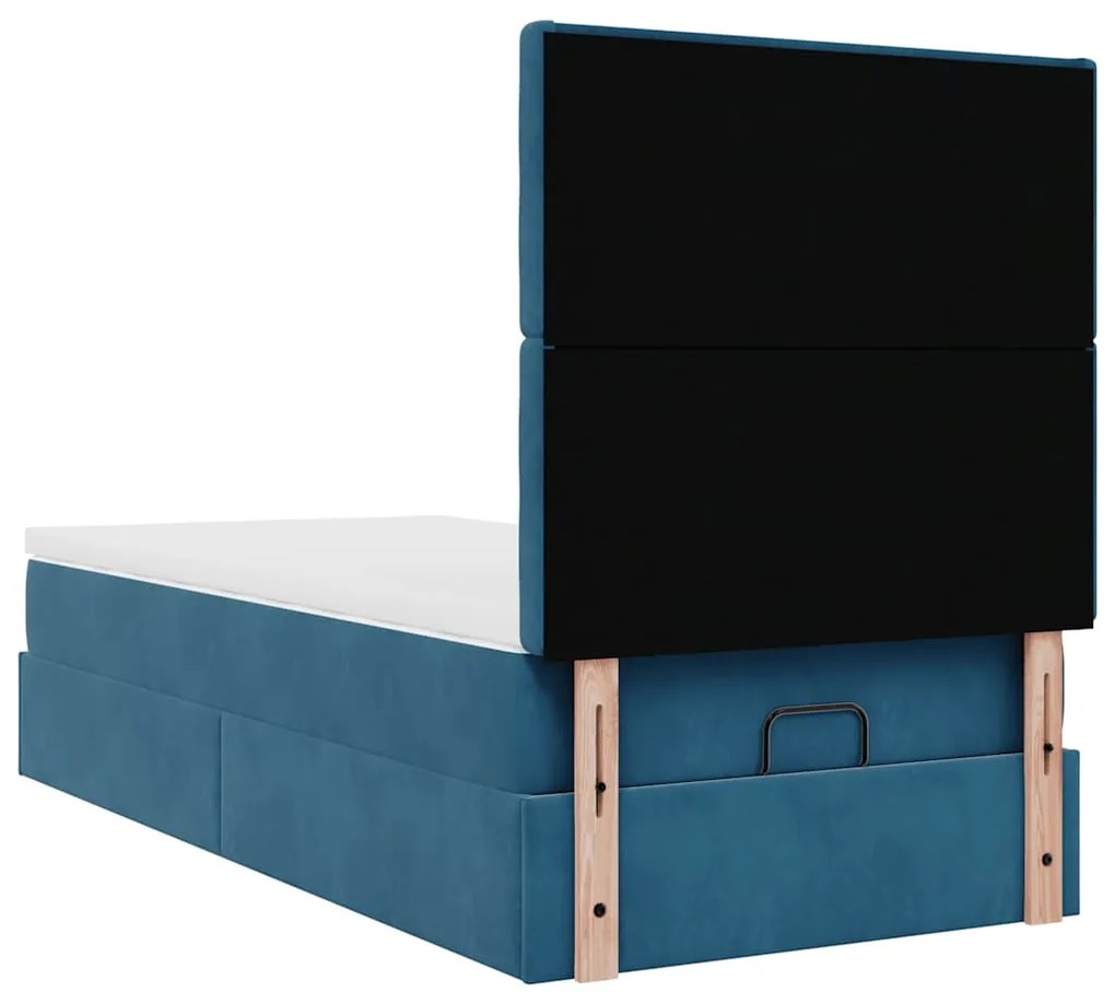 Estrutura de cama otomana com colchões azul escuro veludo
