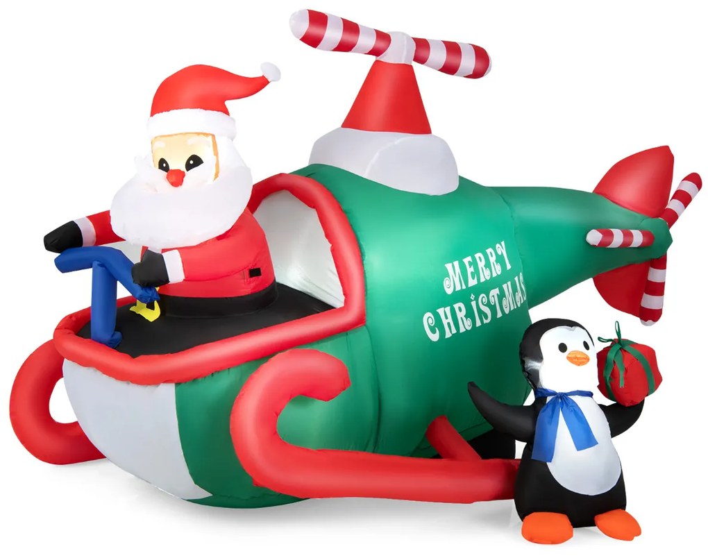 Decoração de Natal Insuflável Pai Natal Conduzindo um Helicóptero com Luzes LED e Ventilador para Jardim Interior