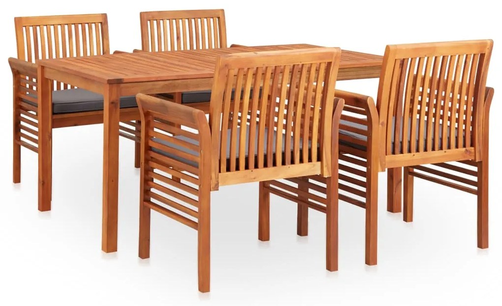 5 pcs conjunto de jantar exterior c/ almofadões acácia maciça