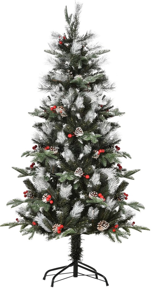 HOMCOM Árvore de Natal com Pinhas Artificial com 440 Ramas e 39 Frutinhas Folhas de PVC PE Base Dobrável e Suporte Metálico Ø75x150cm | Aosom Portugal