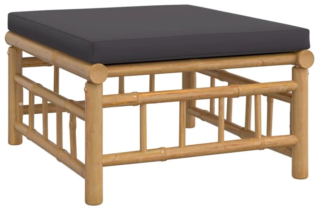 5 pcs conjunto lounge jardim bambu c/ almofadões cinza-escuro