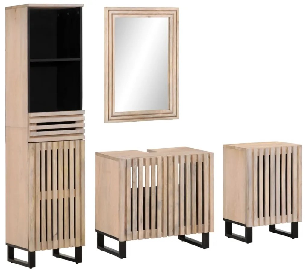 vidaXL 4 pcs conj. móveis p/ casa de banho madeira de mangueira maciça