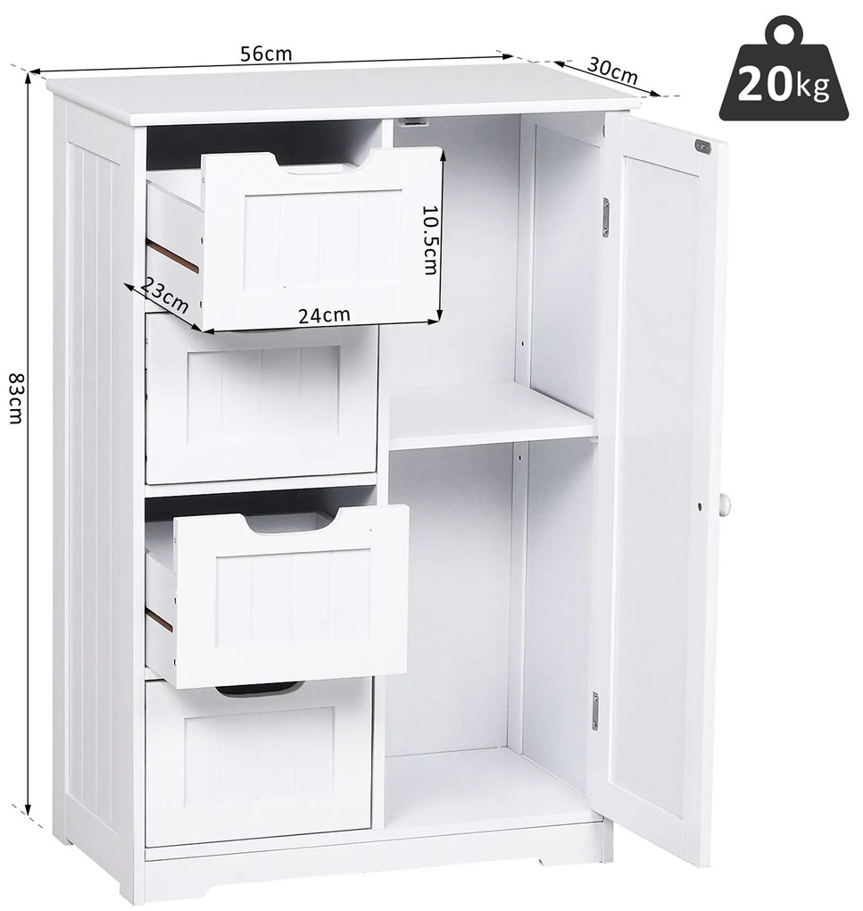 armário de madeira para o banheiro ou entrada de móveis de madeira moderno organizador 1 portas e 4 gavetas cor branca 56x30x83cm
