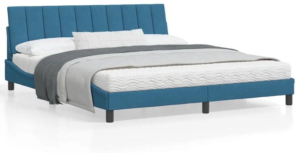 Estrutura de cama c/ cabeceira 180x200 cm veludo azul