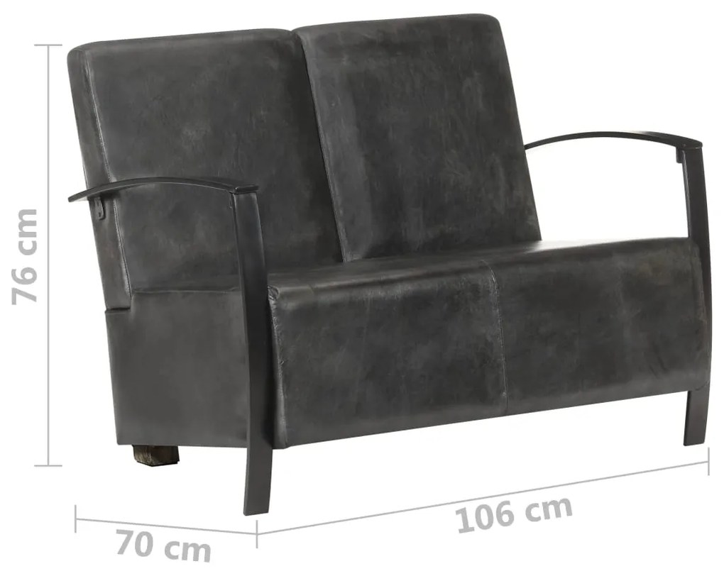 Sofá de 2 lugares couro genuíno cinzento envelhecido