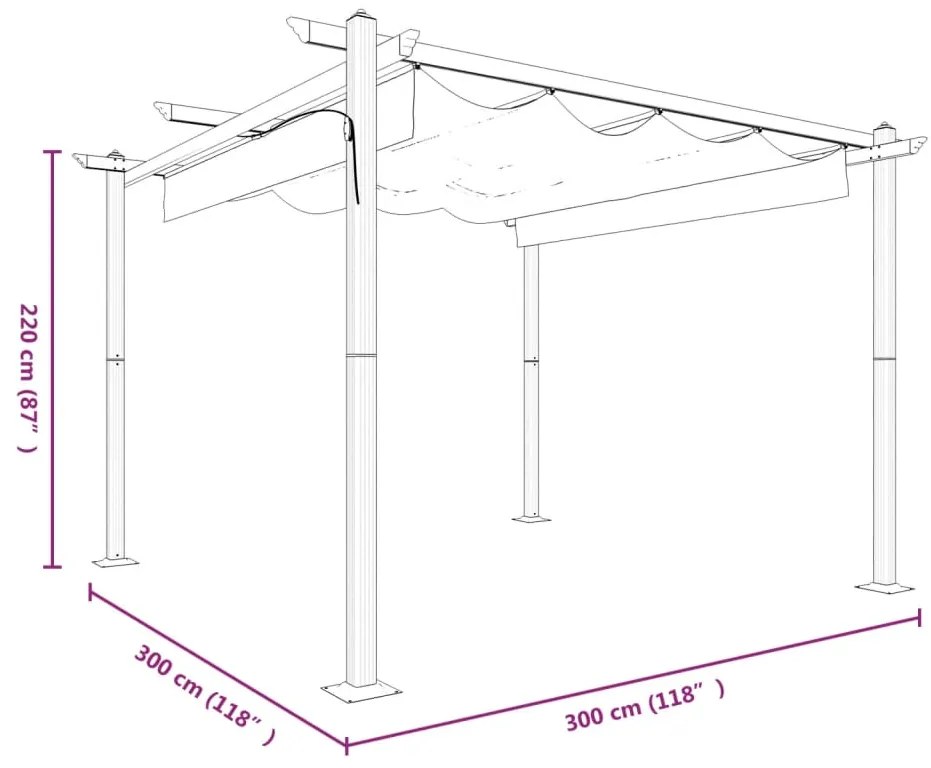 Gazebo de jardim com telhado retrátil 3x3 m antracite