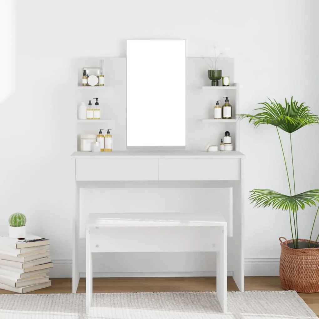 802831 vidaXL Toucador com espelho 96x40x142 cm cor branco
