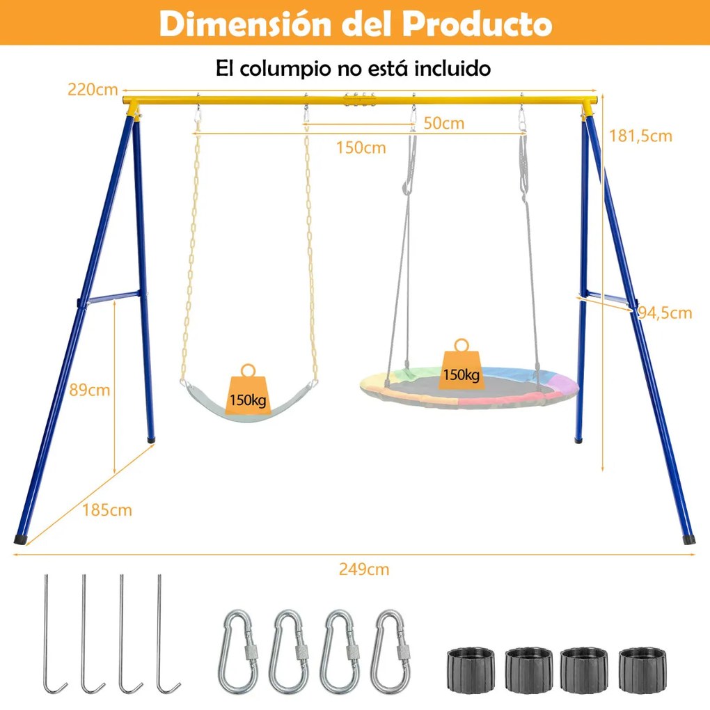 Estrutura de baloiço Infantil até 300 kg de estrutura A para 2 baloiços (Não incluidos) com postes para Jardim