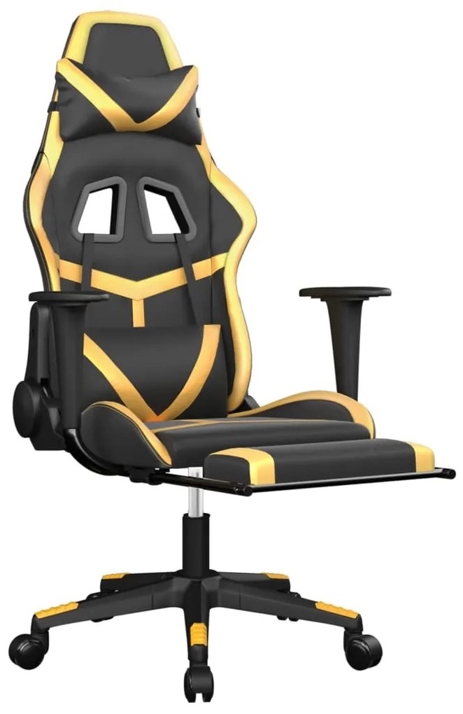 Cadeira gaming c/ apoio pés couro artificial preto e dourado