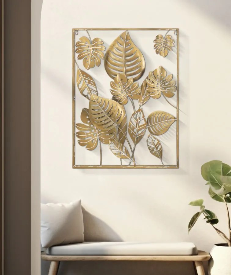PAINEL DE FERRO DE PAREDE JUNGLE RET. 60X80X6,5 Dourado