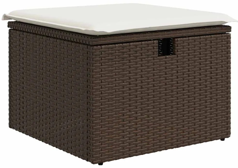 8 pcs conjunto sofás de jardim c/ almofadões vime PE castanho
