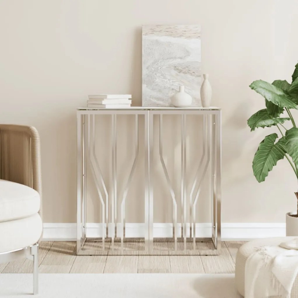 vidaXL Mesa consola 70x30x70 cm aço inoxidável e vidro prateado
