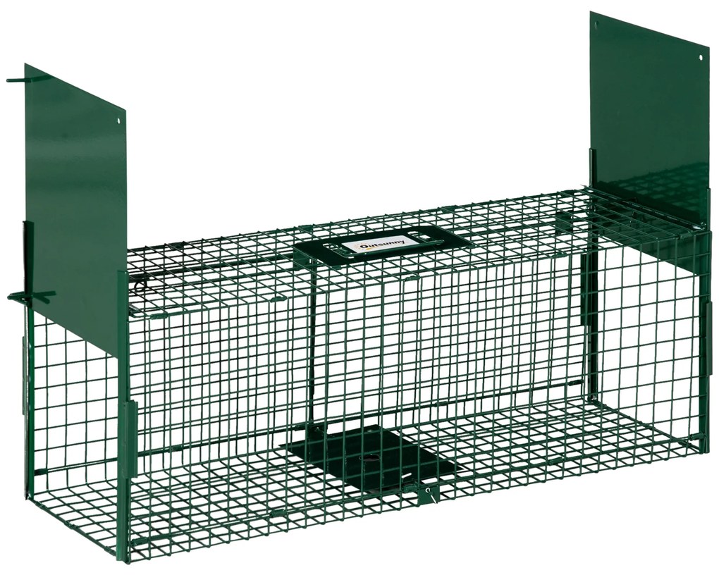 Outsunny Armadilha para Animais Vivos com Porta Gaiola de Captura com Alça de Transporte para Coelhos 80x25x30cm Verde Escuro | Aosom Portugal