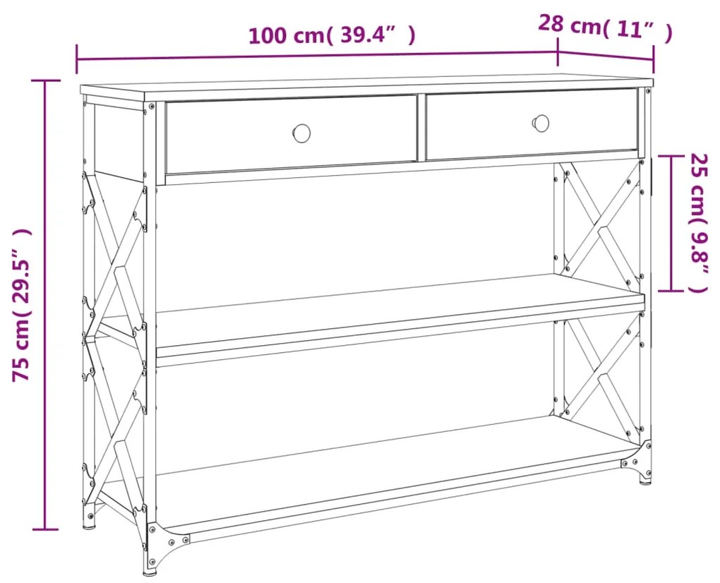 Mesa consola 100x28x75 cm derivados de madeira preto