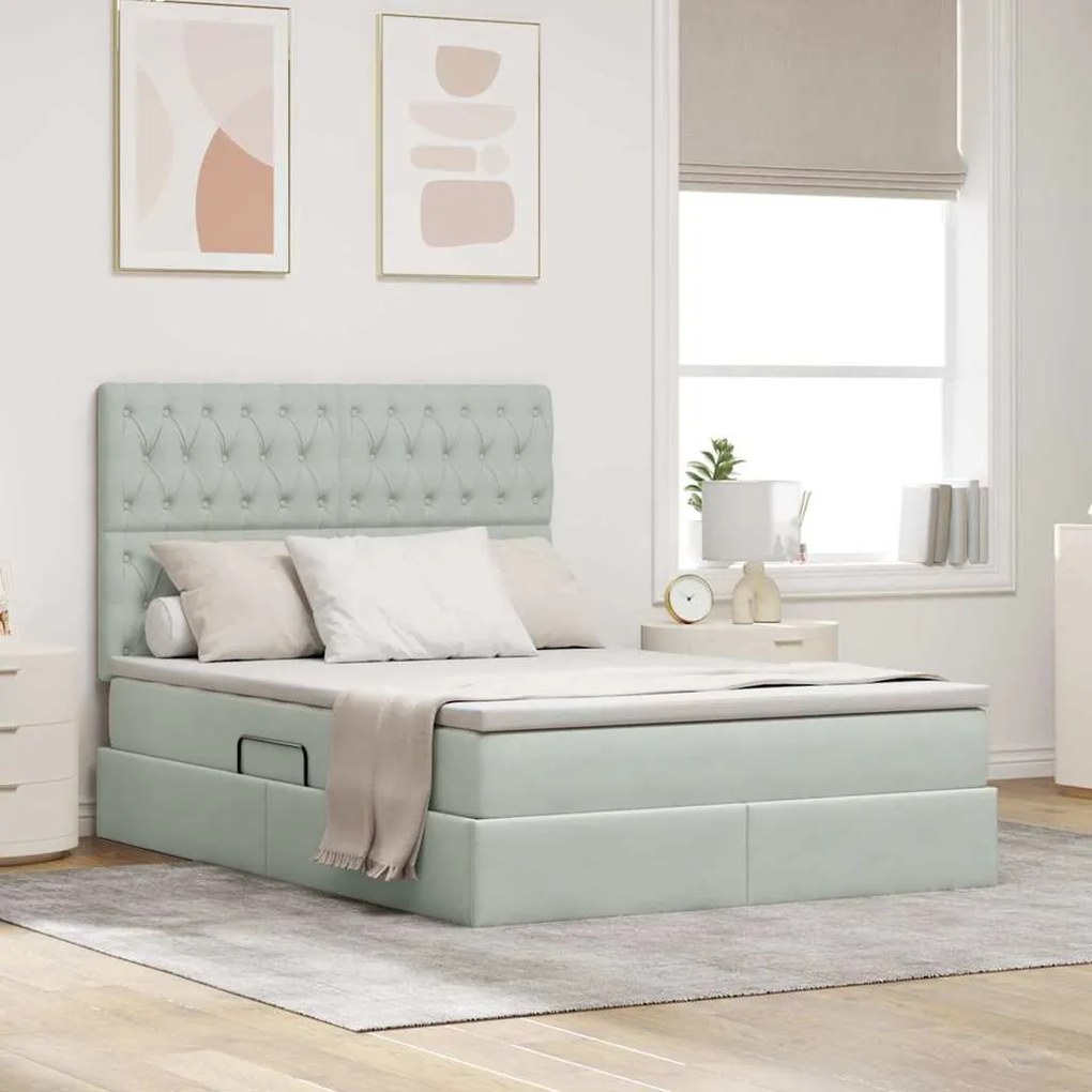 vidaXL Cama com arrumação e colchão Cinzento-claro 140 x 200 cm Veludo