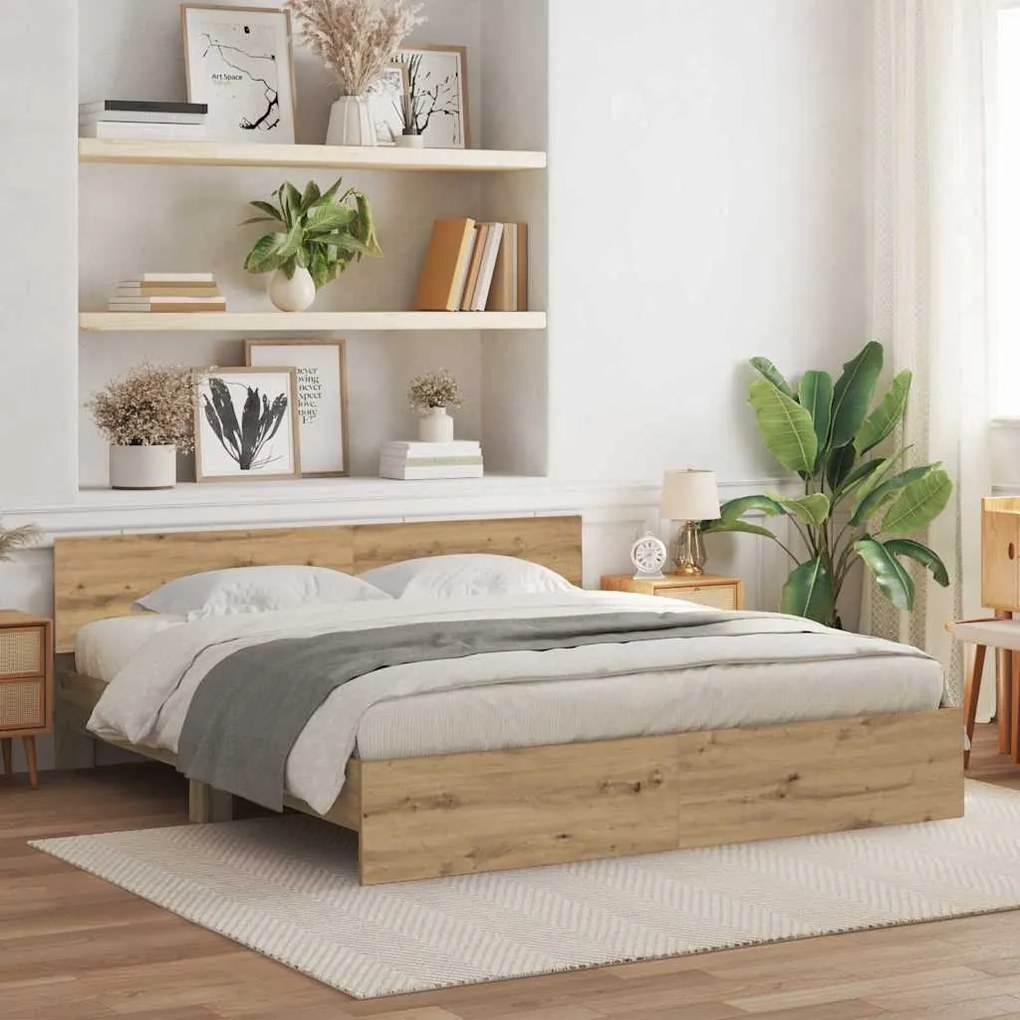 vidaXL Cama com cabeceira de carvalho artesanal – 180 x 200 cm, feita de madeira engineered.