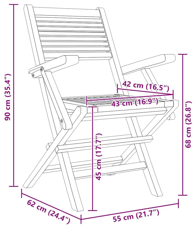 Cadeiras de jardim dobráveis 4 pcs 55x62x90 cm teca maciça