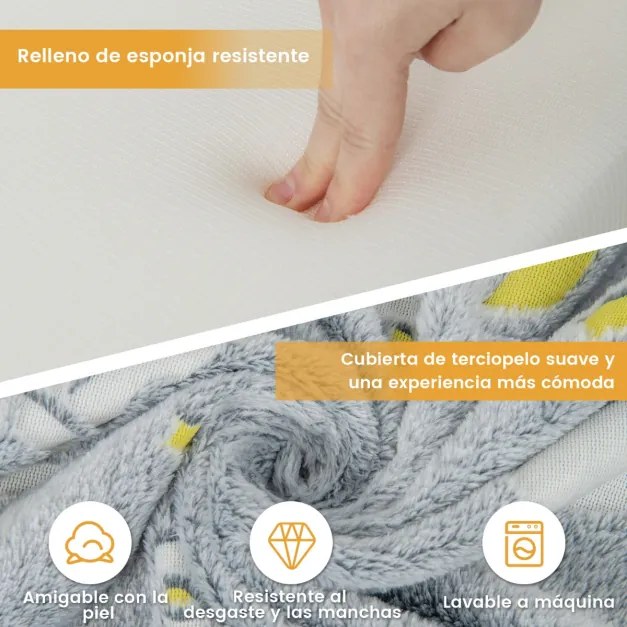 Sofá Infantil com Pufes Sofá Infantil Dobrável e Luminoso com Capa Removível e Lavável para Bebês 107 x 52 x 41,5 cm Cinza