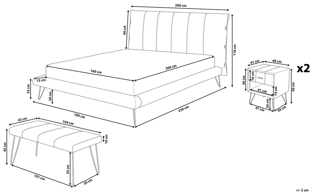 Conjunto branco de 4 peças para quarto de dormir cama de 160 x 200 cm BETIN Beliani