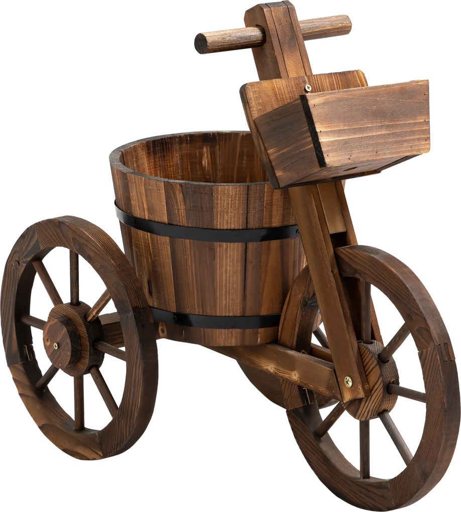 Outsunny Suporte de Plantas em Triciclo Estante de Vasos de Flores Jardineira 52x31x45 cm Madeira de Pinho | Aosom Portugal