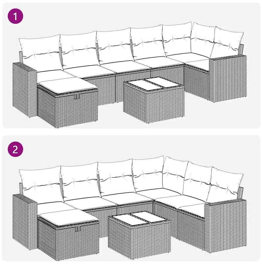 8 pcs conj. sofás jardim c/ almofadões vime PE cinzento-claro