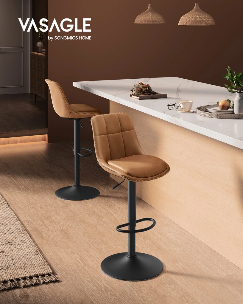 Conjunto de 2 banquetas de bar ajustáveis com encosto. | VASAGLE | 48 x 44 x 112 cm | LJB095K01.
