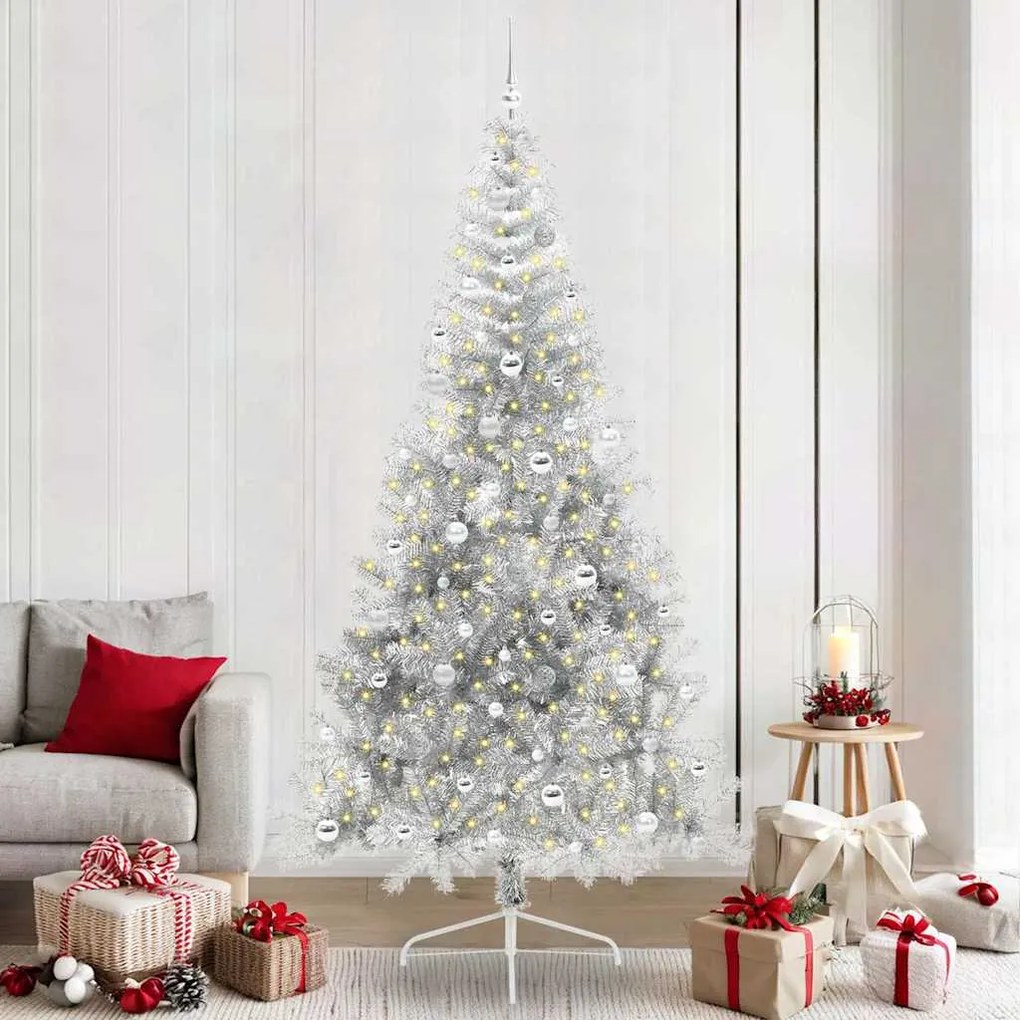 vidaXL Árvore de Natal Artificial Pré-iluminada Prateado 240 cm PET