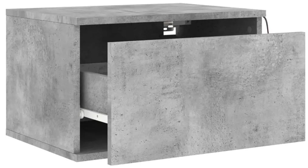 Mesas de cabeceira de parede c/ luzes LED 2pcs cinzento cimento