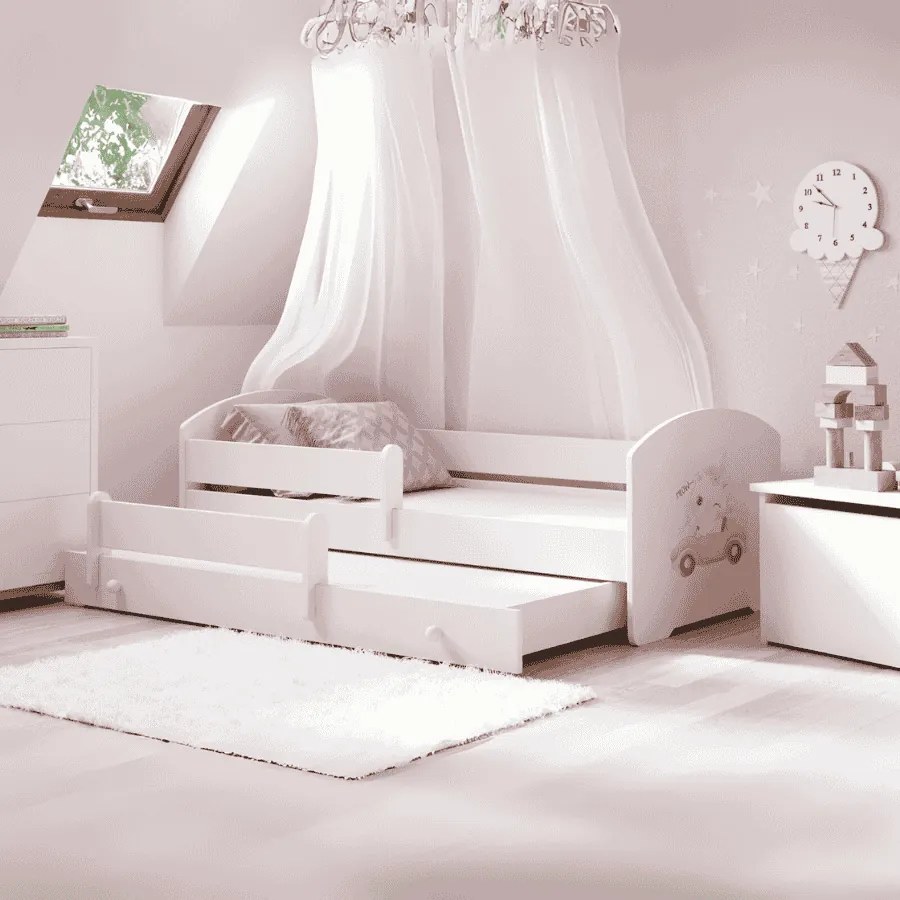 Cama infantil dupla Luk 160x80 gato branca - colchão e estrado incluído