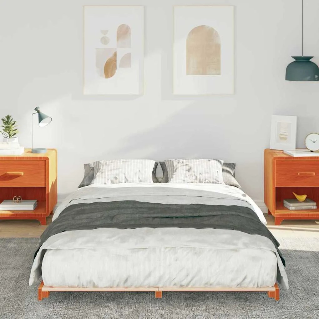 Estrutura de cama de chão Castanho-mel 140 x 190 cm