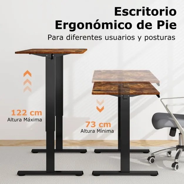 Secretária eléctrica de escritório com tampo de mesa 4 funções de memória 2 ganchos de suspensão 120 x 60 x 73-122 cm Castanho