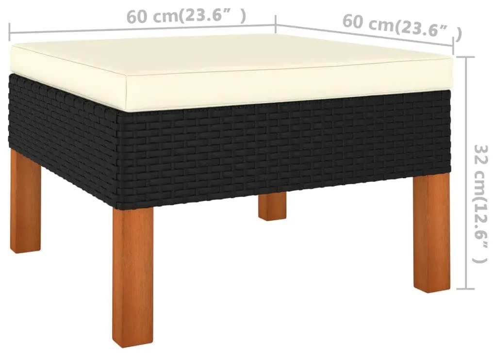3 pcs conj. lounge jardim vime PE e madeira de eucalipto maciça
