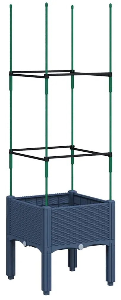 Vaso/floreira de jardim c/ treliça 40x40x142,5 cm PP cinzento azul