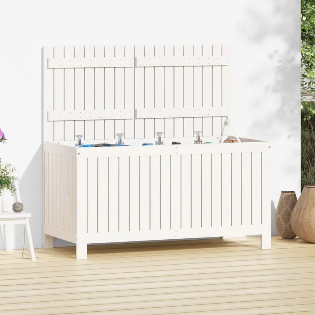 823844 vidaXL Caixa de arrumação jardim 121x55x64 cm pinho maciço branco