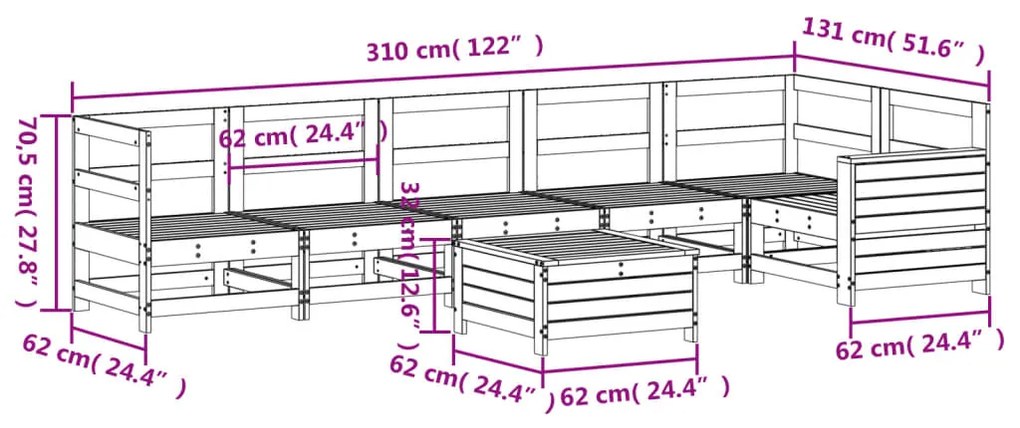 7 pcs conjunto de sofás para jardim pinho maciço branco