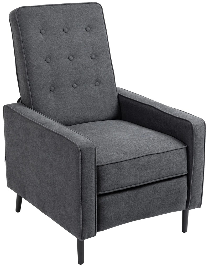 HOMCOM Poltrona Relax Reclinável Manual até 145° Estofada em Poliéster com Apoio para os Pés Retrátil Carga Máxima 150kg para Sala de Estar Dormitório Escritório 68x87x100cm Cinza