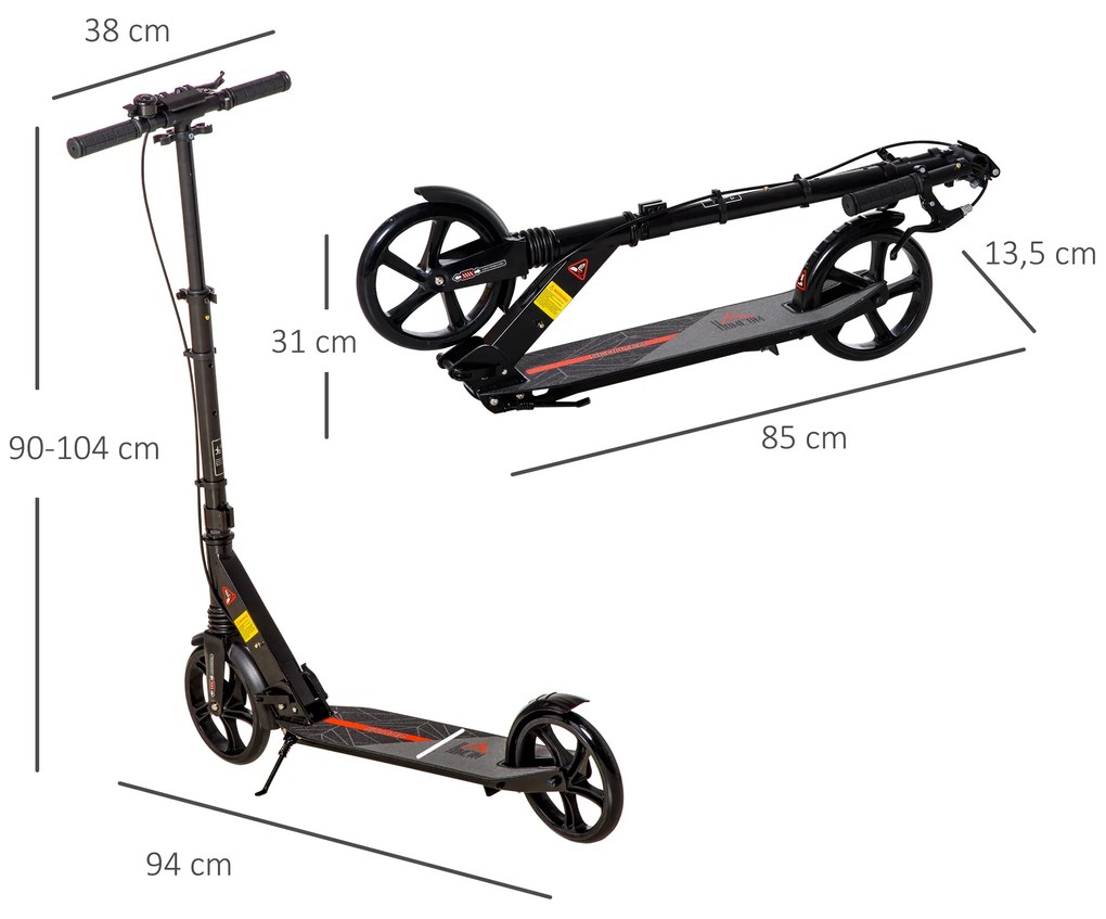 Trotinete Dobrável para Adultos e Crianças acima de 14 Anos Trotinete com Guiador com Altura Ajustável Rodas Grandes de 200mm Amortecedor e Freio Alum