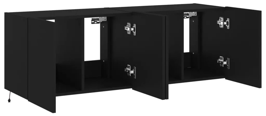 Móveis de parede p/ TV com luzes LED 2 pcs 60x35x41 cm preto