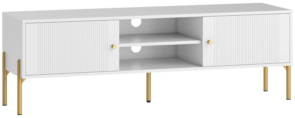 HOMCOM Móvel de TV Moderno com 2 Prateleiras Abertas Ajustáveis para Televisão 65 Polegadas 140x38x45,9 cm Branco