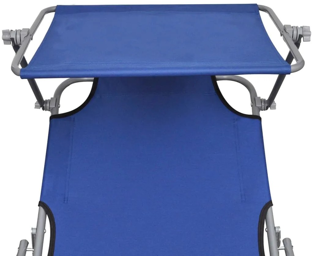 Espreguiçadeira dobrável com toldo aço e tecido azul