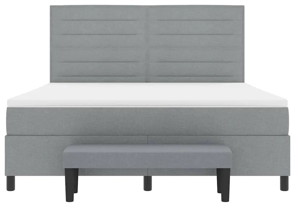 Cama Box Spring com Colchão e Banco Cinza Claro 180x200 cm Tecido