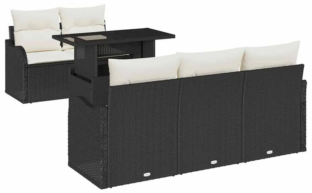 Conjunto de Sofá de Jardim vidaXL de 6 Peças com Almofadas Preto Ratta