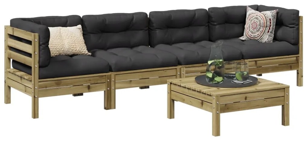 vidaXL 5 pcs conjunto sofás de jardim c/ almofadões pinho impregnado