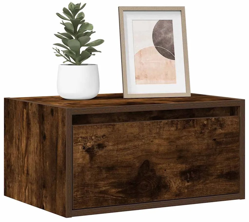 Mesa de cabeceira de parede com luzes LED carvalho fumado