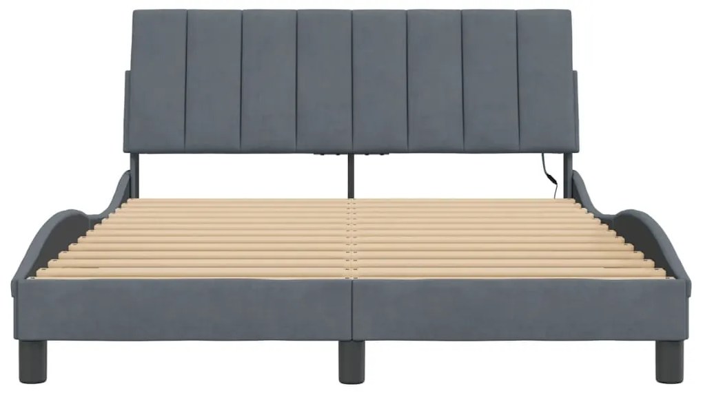 Estrutura de cama c/ luzes LED 140x200cm veludo cinzento-escuro